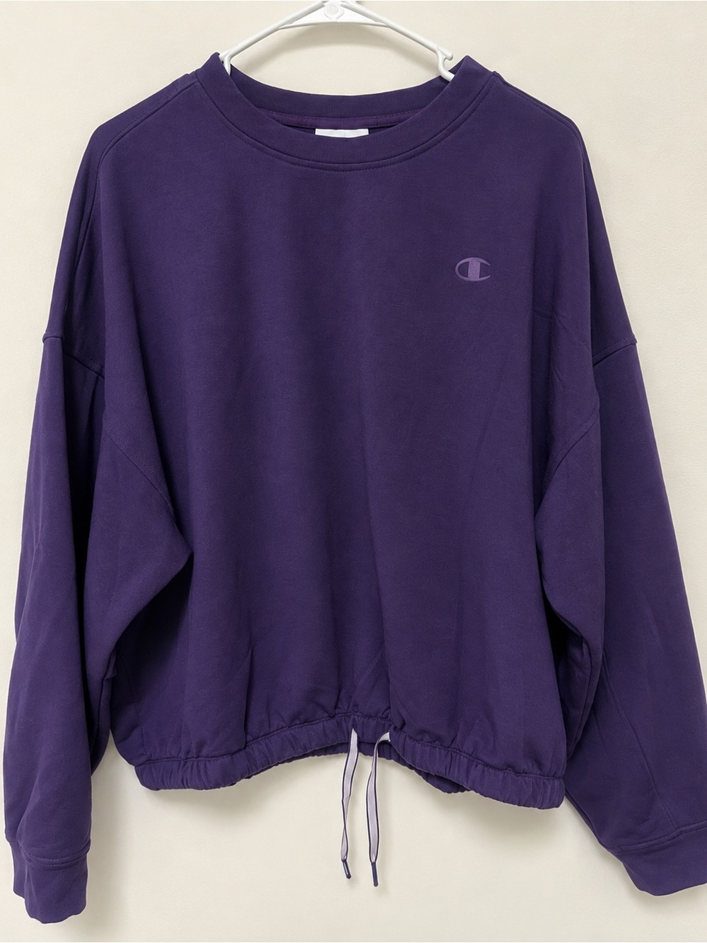 Champion Women’s Cropped Crewneck Sweatshirt Purple XL Drawstring Hem